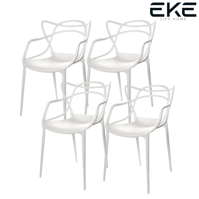 Sillas de Comedor EKE Life Home Set de 4 Nealtican Exterior Interior PVC blanco GC015