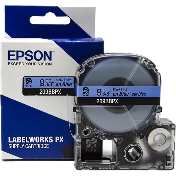 Epson LABELWORKS 209BBPX - Black on Blue PET Label Maker Tape - 3/8" (9MM) Wide, 30'