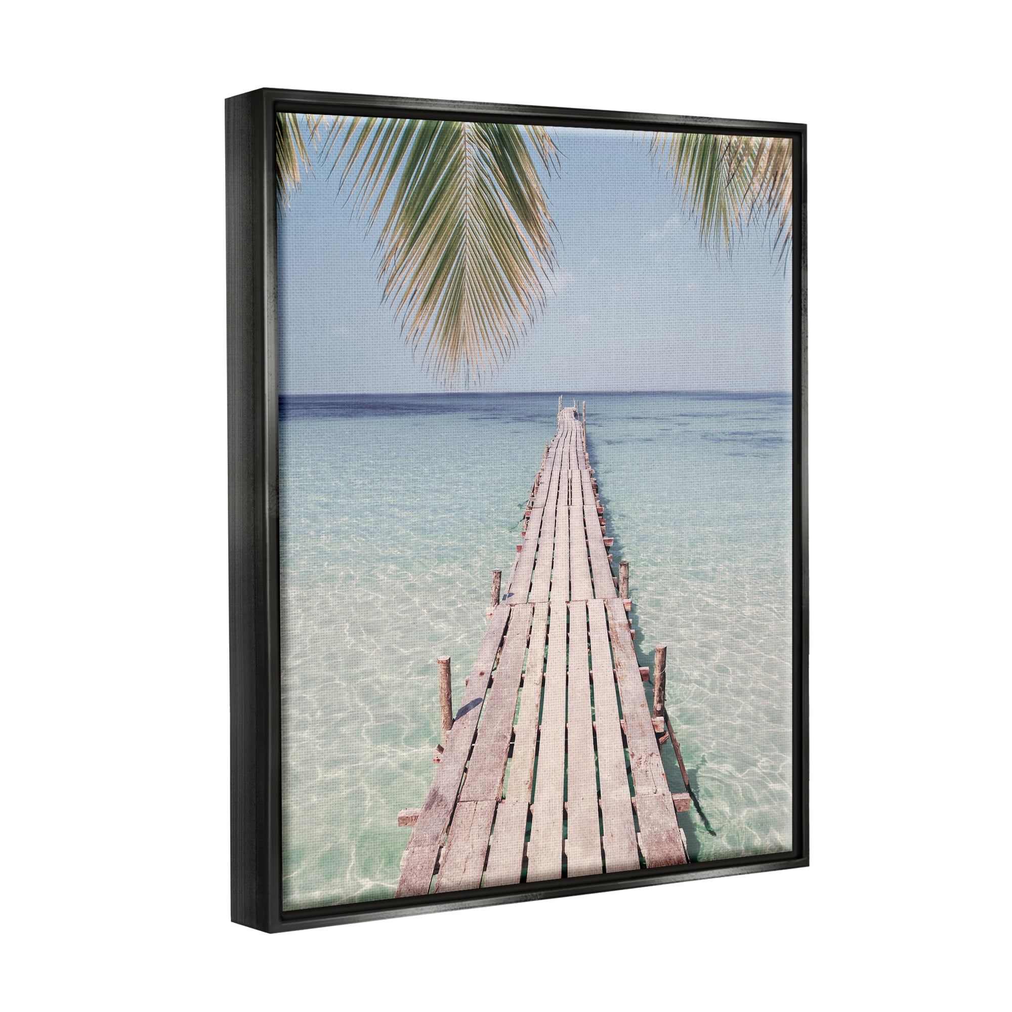 Stupell Industries Tropical Dock on Beach Nature Photography Black Floater Framed Art Print Wall Art, 25 x 31