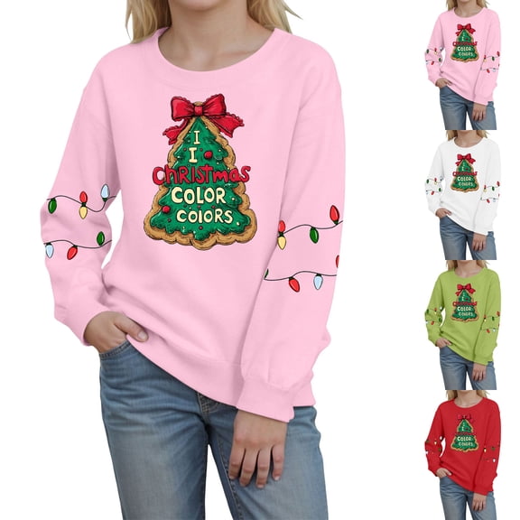 Ulanda Kids Christmas Shirt Boys Girls Xmas Christmas Shirt Crewneck Toddler Long Sleeve Pullover Outfit Tops (White, 4-5 Years)