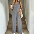 thumbnail image 3 of Womens Button Down Jumpsuits Sleeveless Casual Wide Leg Tank Rompers Loose Jumper Overalls with Pockets Gray, S, 3 of 7
