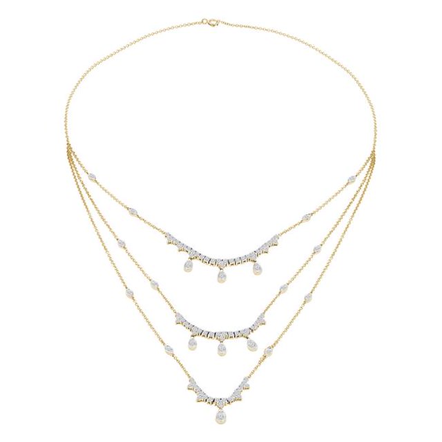 Majesty Diamonds MDR210026 Collier à Trois Rangées de Diamants Ronds 2,5 CTW en Or Jaune 14 K