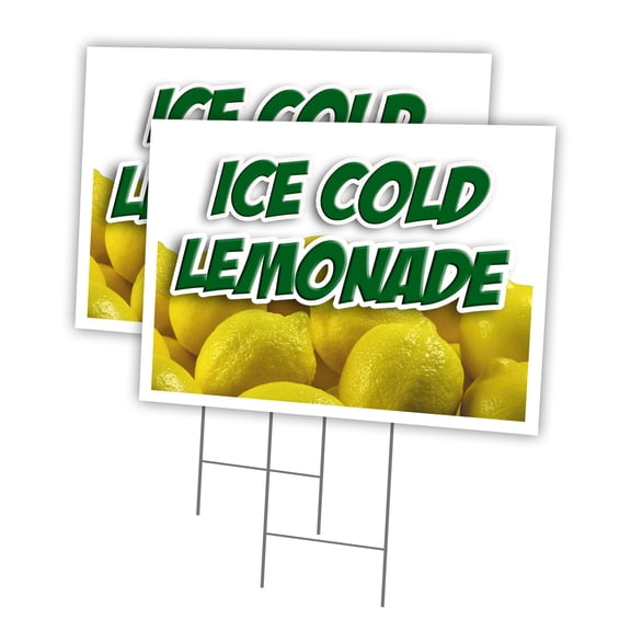 LEMONADE 1 2 Pack Of 12" x 16" Yard Sign & Stake | Advertise Your Business | Stake Included Image On Front Only | Made in The USA