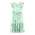 thumbnail image 4 of Atogsazn Girls Summer Maxi Dress Children's Ruffle Short Sleeve Crew Neck Dress Kids Loose Casual Flowy Tiered Dress 13-Green 12-13 Years, 4 of 5