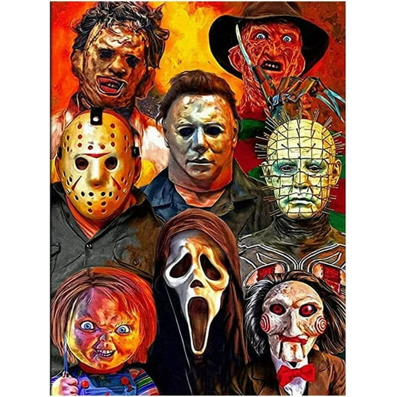 DIY 5D Diamond Painting Kit (For Adults) Diamond Painting "Scary Halloween" - Full Diamond Crystal Rhinestone Embroidery Craft Kit, Can Be Used As Gift, Wall Decoration