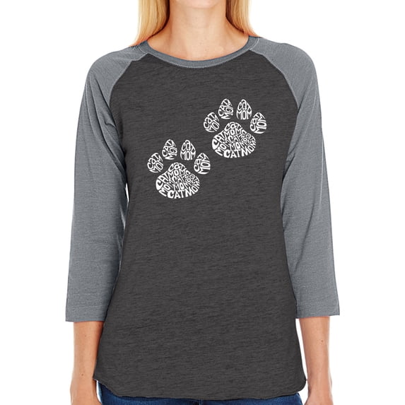 LA Pop Art Women's Raglan Baseball Word Art T-shirt - Cat Mom