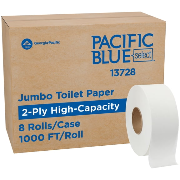 Pacific Blue Select by Georgia-Pacific PRO Jumbo Jr 2-Ply High-Capacity Toilet Paper, White, 1000 Feet Per Roll, 8 Toilet Tissue Rolls Per Case, 13728