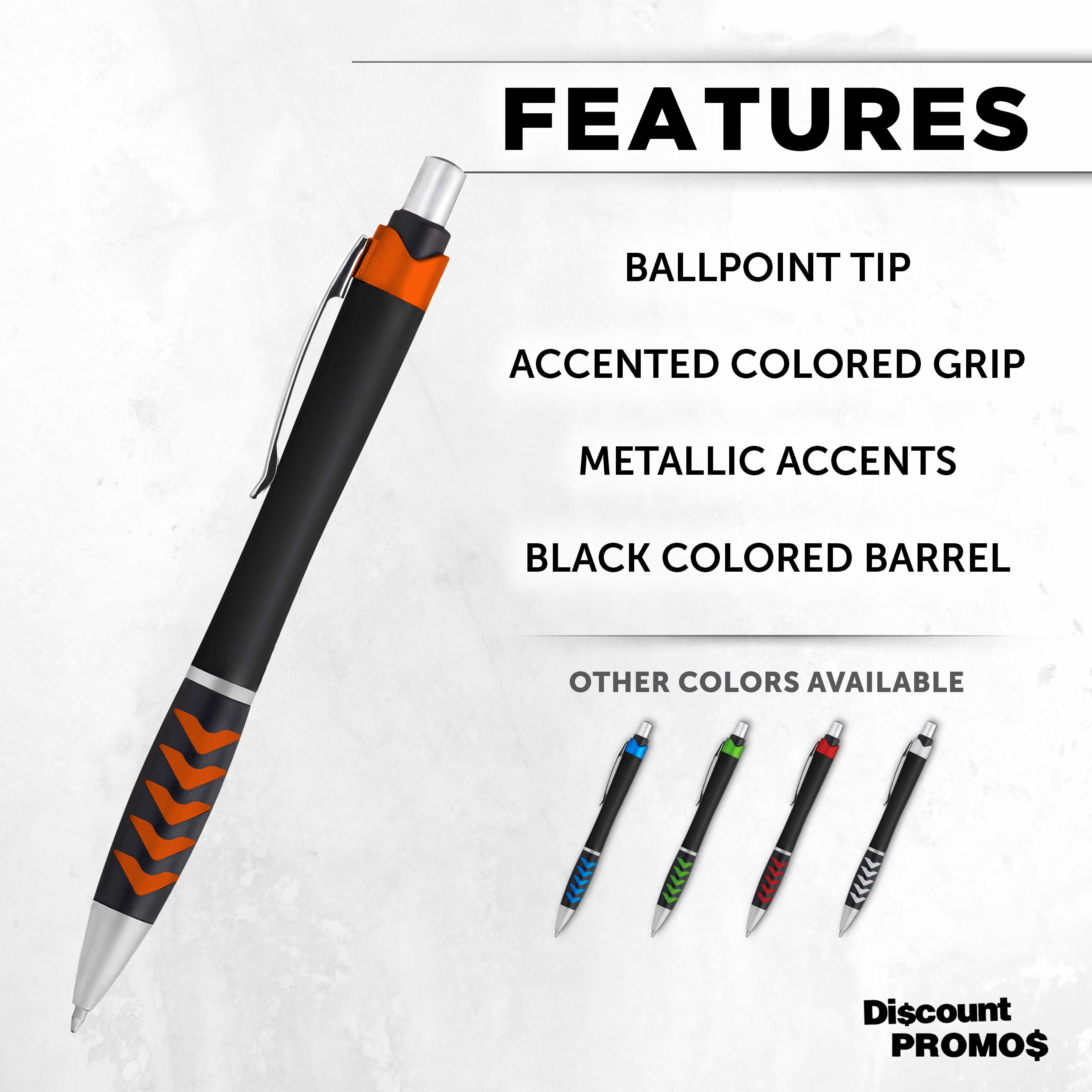 10 Racetrack Ballpoint Pens Pack - Black barrel, Colored Grip - Orange