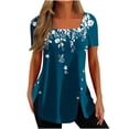 thumbnail image 1 of Pompotops Fashion Womens Casual Printed Square Neck Short Sleeve Buttons Tops Loose Blouses, 1 of 5