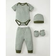 thumbnail image 2 of KIMI BEAR Newborn Baby Boys Layette Essentials 6-9 Months Romper Pants Gift Sets 4 Packs Short Sleeves Dinosaur Print Bodysuit Tops Pants Set with Hats and Gloves 16pcs Outfits Green, 2 of 9