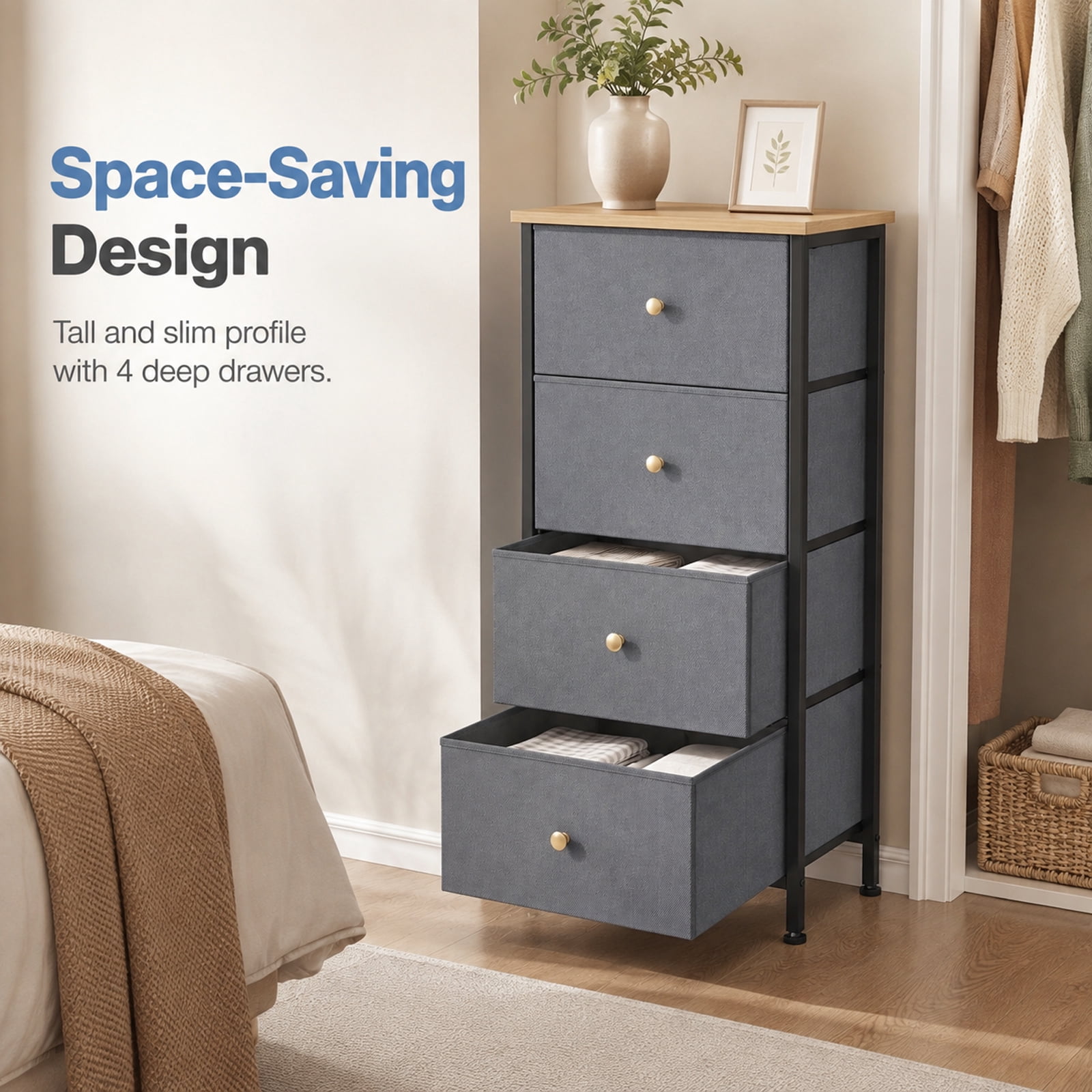Alvantor Dresser Nightstand for Bedroom, 4-Drawer Fabric Dresser Storage Tower, Space-saving tower, Bedroom or closet use, Chest of drawers for small spaces