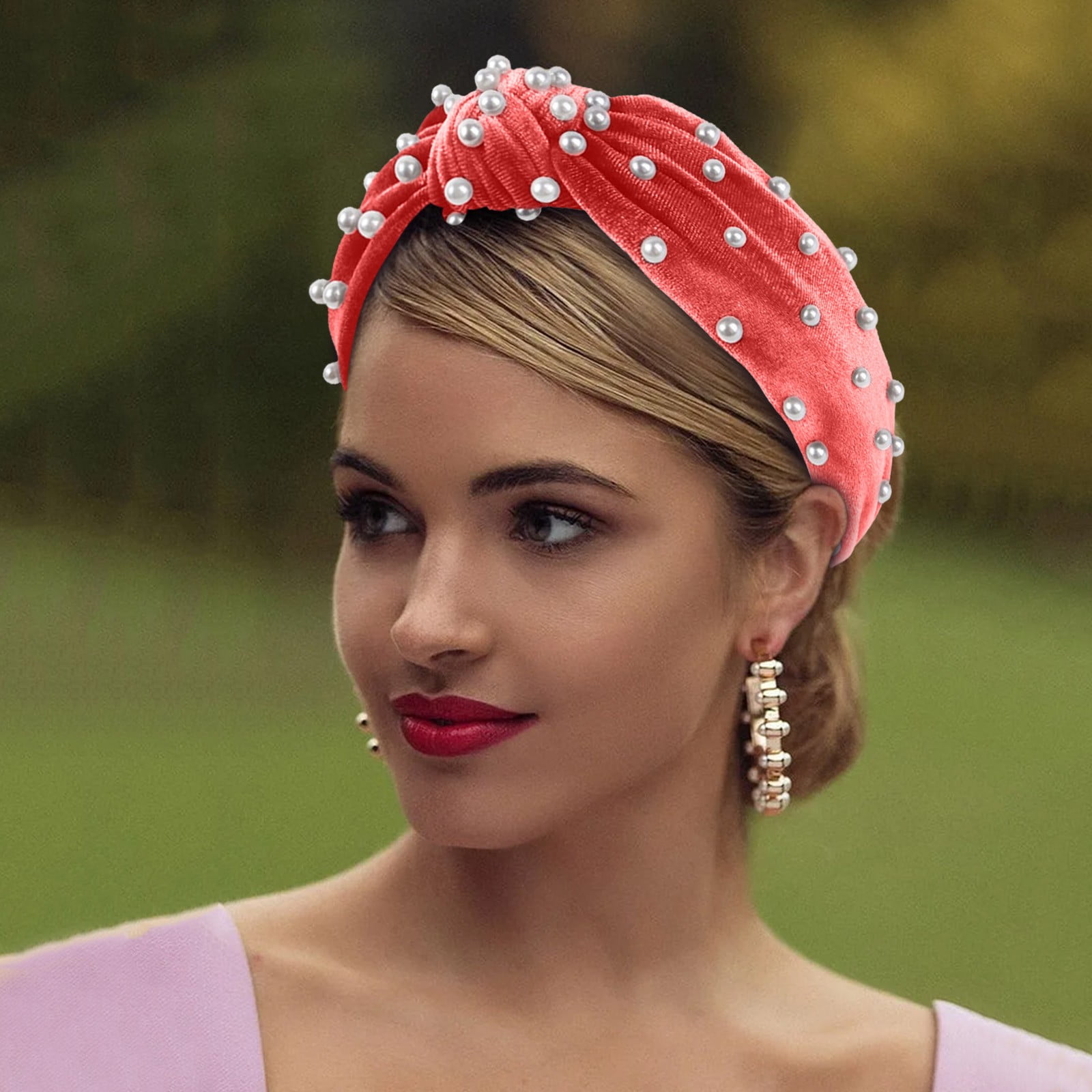 Knotted Nail Pearl Headband Retro Middle Knot Velvet Headband Hair