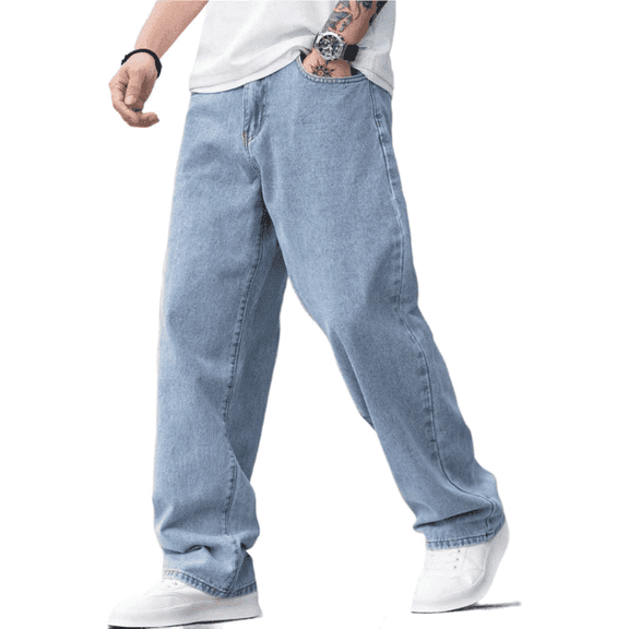 Olaglory Baggy Jeans for Men Vintage Wide Leg Loose Fit Men Denim Pants Hip Hop Skater Carpenter Jeans Y2K Streetwear, Light Blue