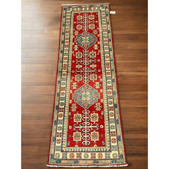 Kazak Runner Red 2' 8"X8' Handmade Wool Rug # 13622