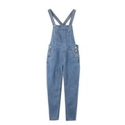 VEKDONE 2025 Mens Casual Denim Bib Overalls Slim One-Piece Jumpsuits Washed Jeans Ripped Long Rompers Trousers B Blue,XX-Large