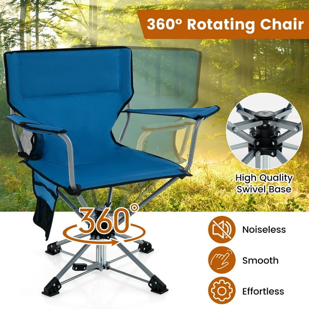 Topbuy 360 Swivel Hunting Seat Folding Swivel Blind Chair w Cup Holder Storage Pocket Storage Bag Non slip Foot Pads Outdoor Ground Hunting Chair