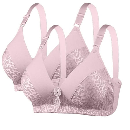 ALLLIST 2 Set Bras for Women Lace Wireless Bralette Solid Pink Push up Plunge Lingerie for Women Size S-XL