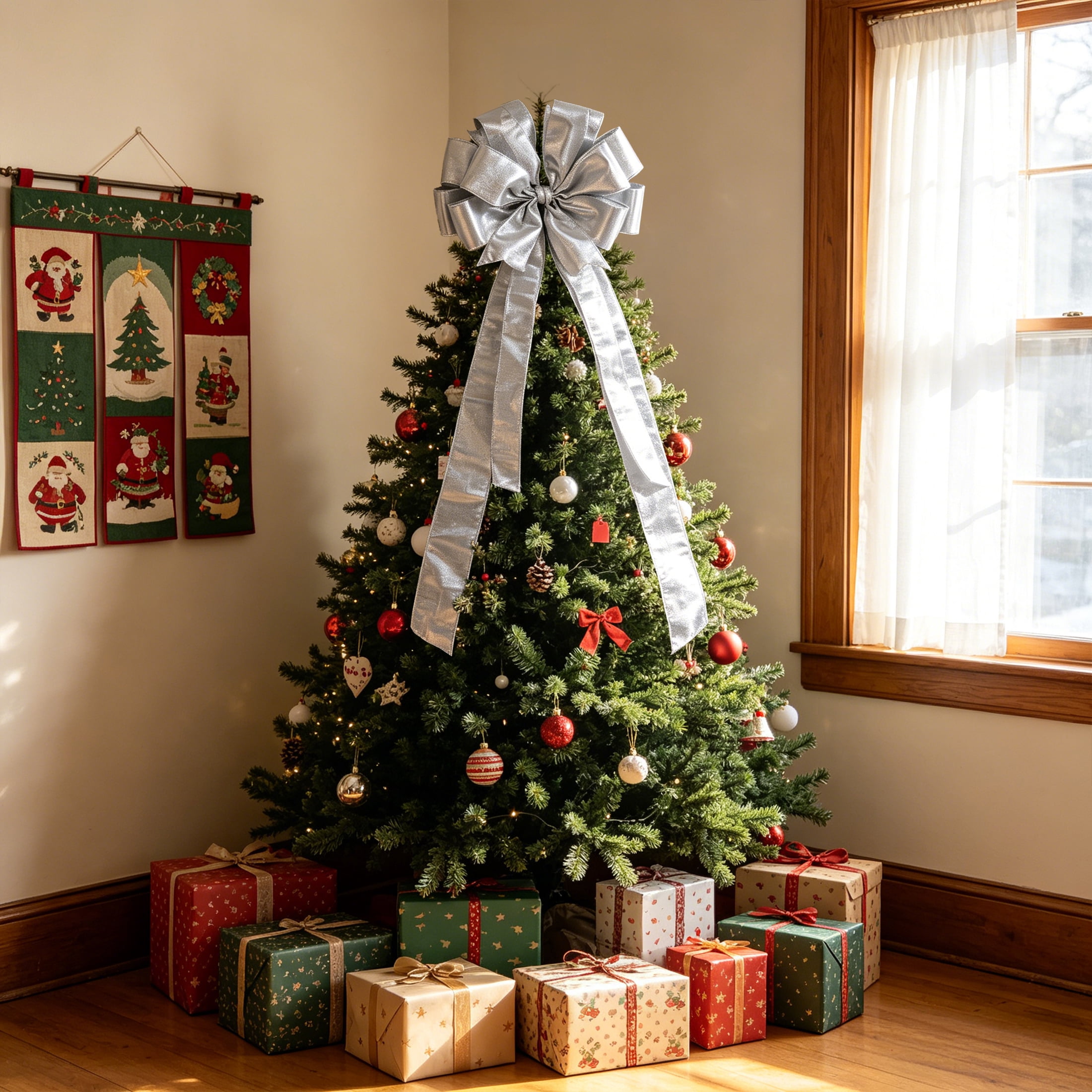 Silver Decorative Christmas Bow, 30", by Holiday Time