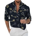 thumbnail image 1 of Camisas Para Hombre Manga Larga Negra Casual Hombres Solapa suelta Estampado geométrico Manga larga Puños Botón Puerto Estilo Floral Camisa Playa Hawaiianss Verano Top (Black, 3XL), 1 of 3