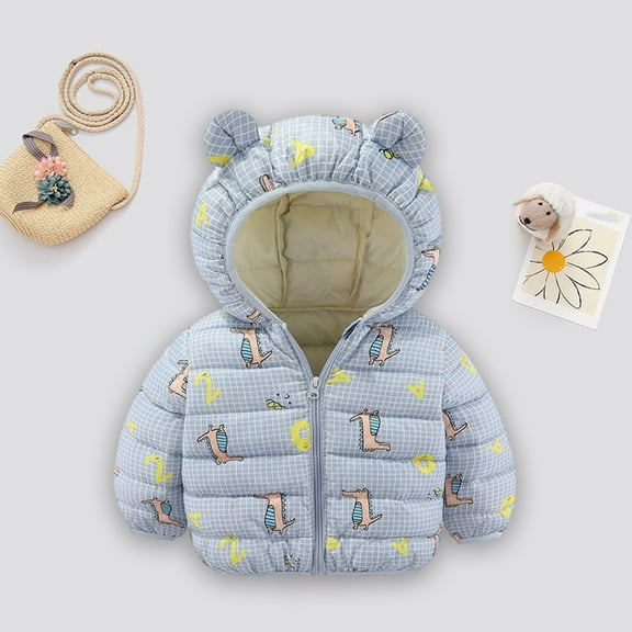 Hicidod Kids Winter Jackets Bear Ears Hooded Zipper Long Sleeve Warm Down Coats Cute Cartoon Printed Windproof Outwear Jacket