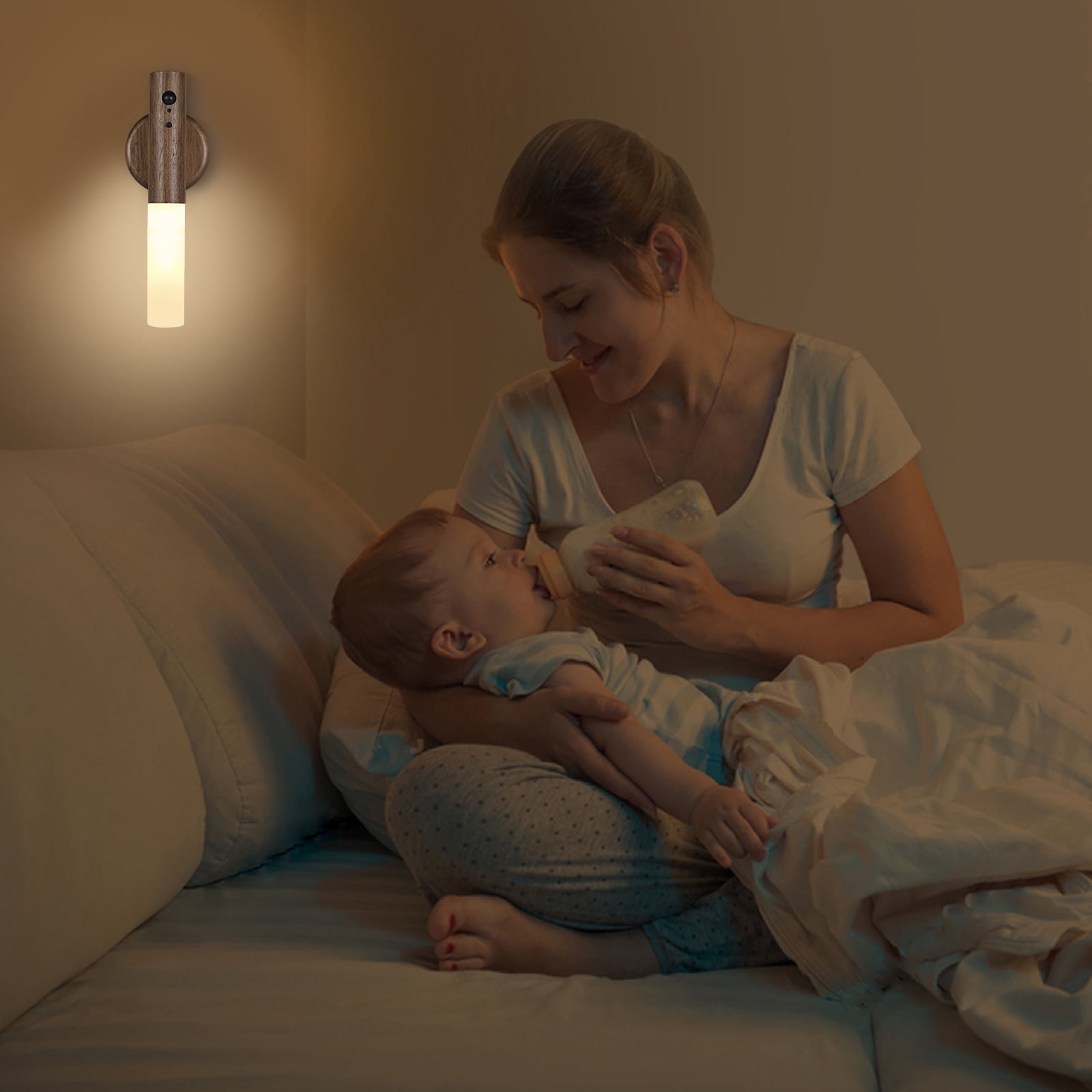 2PCS Motion Sensor Night Lights – Wooden Wall Sconce with 3 Adjustable Brightness Modes, Rechargeable Magnetic Motion Sensor Lights, Perfect for Indoor Use, Hallways, Entryways, and Corridors