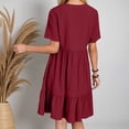 thumbnail image 3 of Vestido camisero informal con cuello en V y botones para mujer: vestido de manga corta, color liso y corte holgado para la playa, fiestas y uso diario, 3 of 6