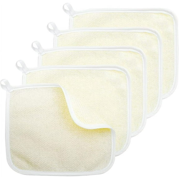 5Pcs Exfoliating Face and Body Wash Cloth Towel Soft Weave Bath Cloths Scrub Washcloth Massage Bath Cloth for Women Men Soft-Weave Wash Cloths for Shower Dual Sided Exfoliating Washcloths (Beige)