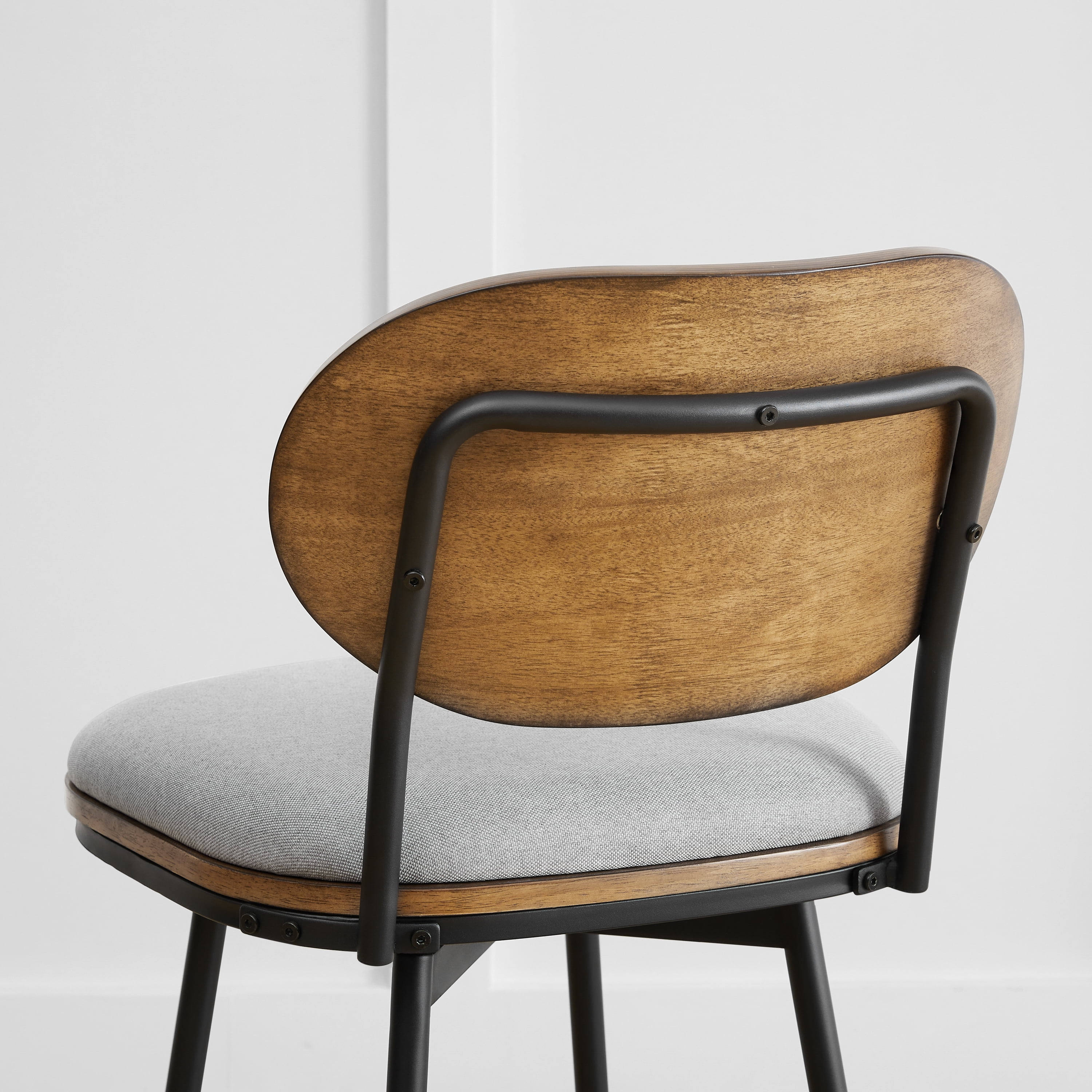 Spruce & Spring Counter Height Swivel Bar Stool with Wood Back and Metal Legs Set of 2, Light Grey