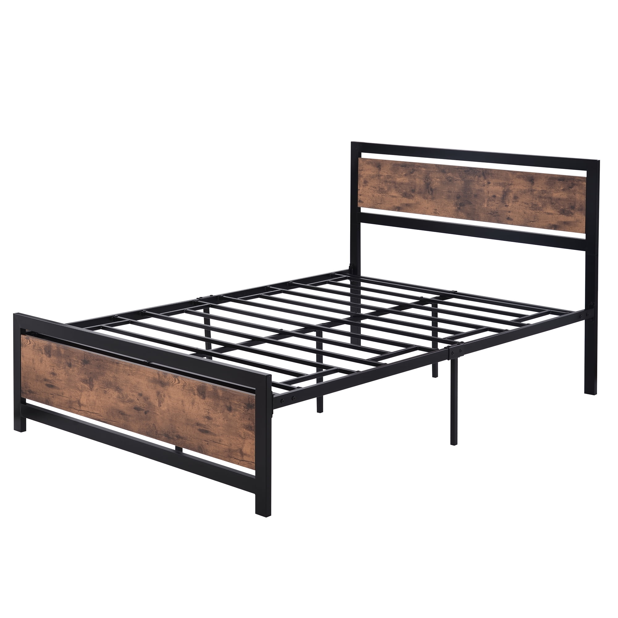 Ailaah Metal And Wood Bed Frame With, Full Size Wooden Bed Frame With Headboard And Footboard
