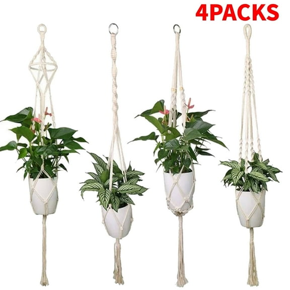 4Pcs Plant Hangers, Indoor Outdoor Plant Pot Hangers, Hanging Plant Holder Handmade Cotton Rope for Home Decor 39.4"