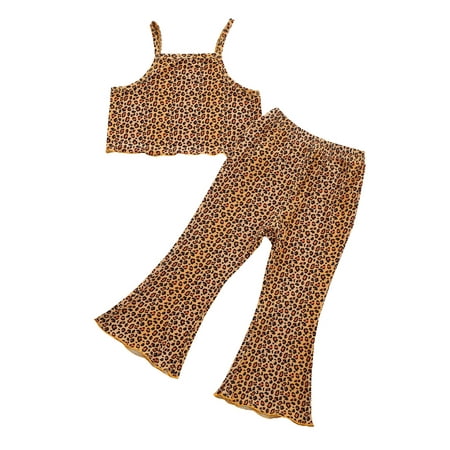 

Bagilaanoe 2pcs Toddler Baby Girl Long Pants Set Floral/Leopard Print Sleeveless Crop Tops Tops + Flared Trousers 18M 24M 3T 4T 5T 6T Kids Casual Outfits