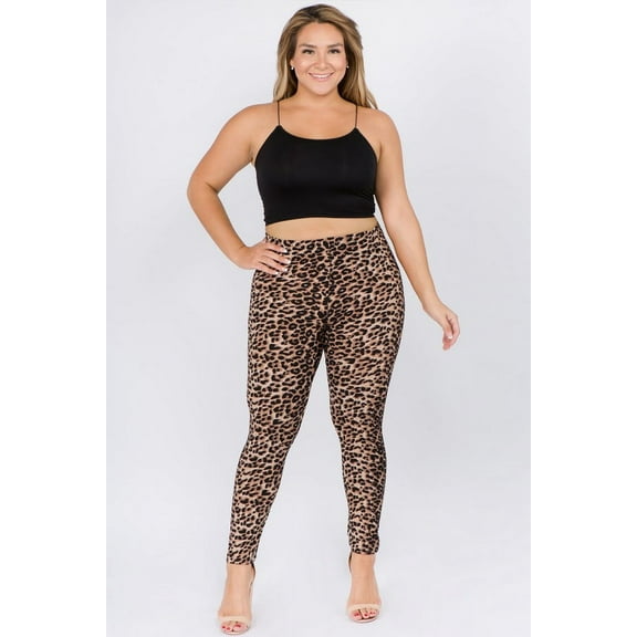 K-Cliffs One Size Women's Plus Animal Print Classic Cheetah Print Peach Skin Leggings