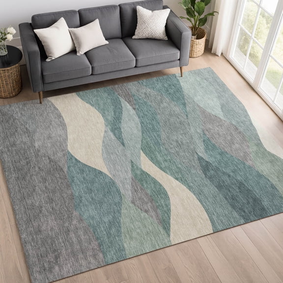 Addison Rugs Mayfield Premium Machine Washable Transitional Stripes Teal Rectangle Rug, 10' x 14'