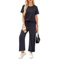 thumbnail image 2 of WULMLEO Two Piece Outfits for Women Spring Tops and Pants Short Sleeve Summer Beach Vacation Clothes Travel Cool Crew Neck Matching Outfits Navy XL, 2 of 6