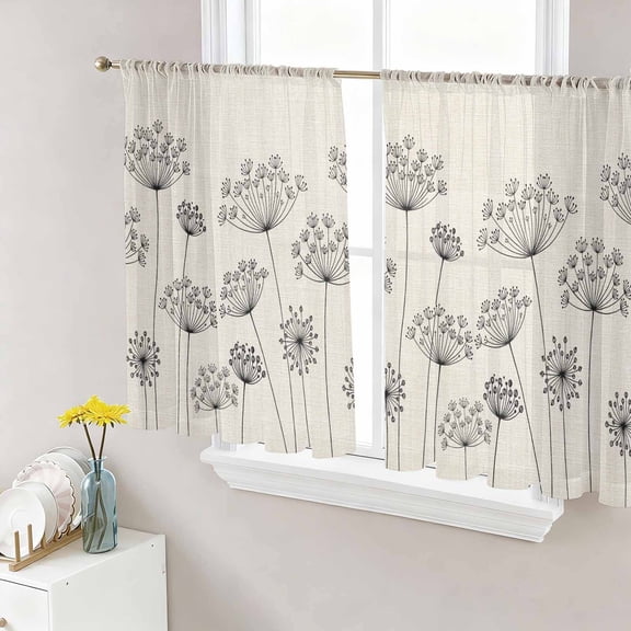 Farmhouse Dandelion Sheer Curtains 45 Inch Length 2 Panels Set Window Treatments, Spring Modern Minimalist Country Flower Rod Pocket Semi Curtains for Living Room/Bedroom/Kitchen Décor, 104"W x 45"L