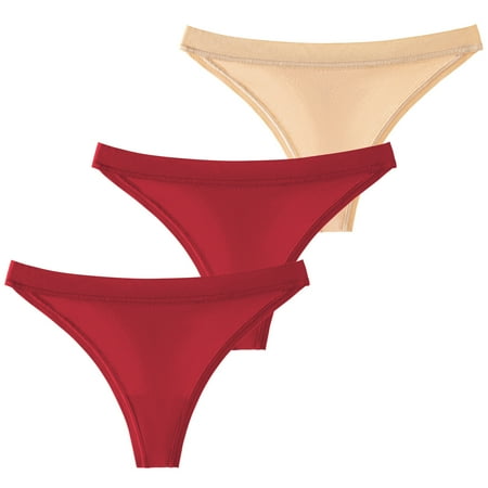 

Womens Thong Underwear Patchwork Color Solid Knickers Valentines Gift 3 Pieces Briefs Panties Brown XL