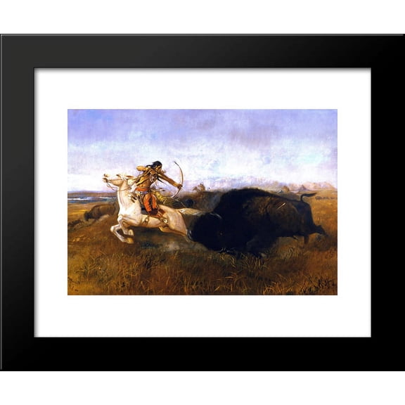 Indians Hunting Buffalo 20x24 Framed Art Print by Charles M. Russell