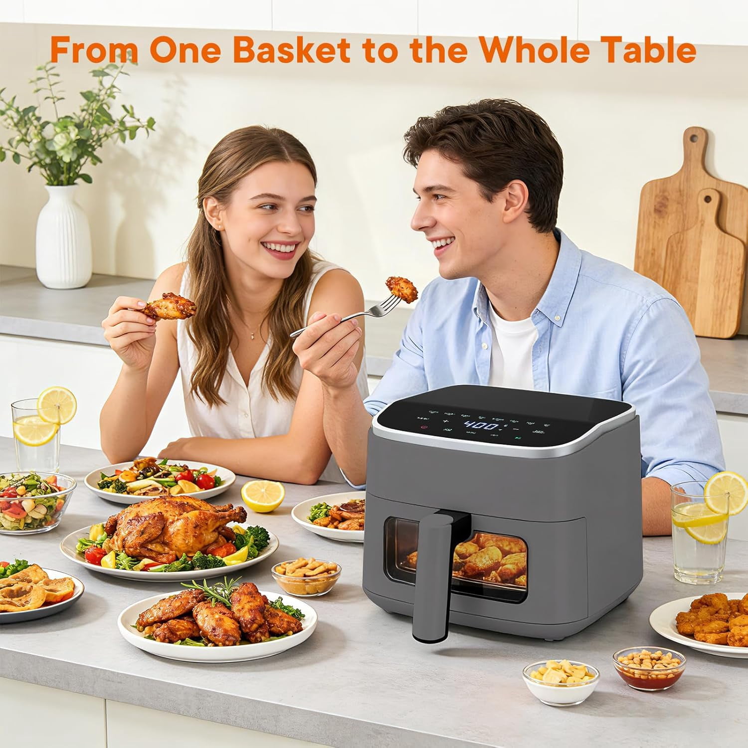 Haysky 4 QT Air fryer with Digital Touchscreen, Compact Rapid Air Cooker with View Window & 8 Presets & Timer, Nonstick Dishwasher-Safe Parts, Gray