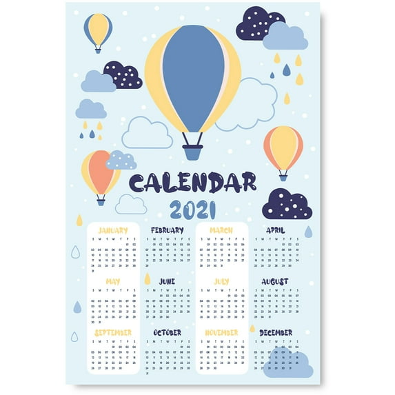 Kids Bedroom Poster Print Art 2021 Calendar for Girls Boys Play Room Wall Decor Balloons in Sky Nursery Gifts for Children
