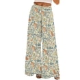 thumbnail image 2 of Green Women's Casual Pants, Womens Wide Leg Palazzo Pants Boho Floral 2025 Summer Beach Culottes Flowy Casual Trousers For Vacation,Women's Casual Pants XXL, 2 of 4