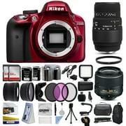 Nikon D3300 Red DSLR Digital Camera + 18-55mm VR II + Sigma 70-300mm Lens + 128GB Memory + (2) Batteries + Charger + LED Video Light + Backpack + Case + Filters + Auxiliary Lenses