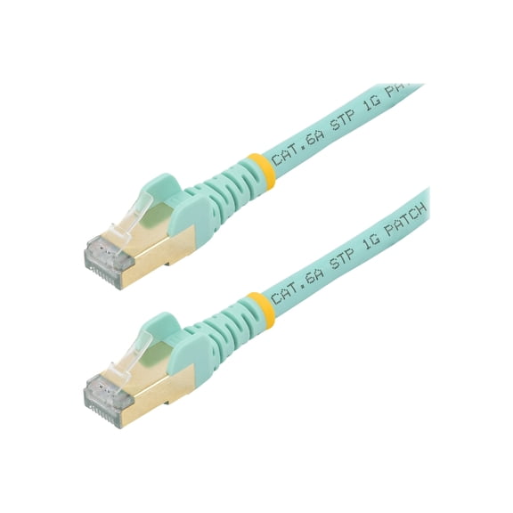 StarTech 35ft CAT6a Ethernet Cable - 10 Gigabit Shielded Snagless RJ45 100W PoE Patch Cord - 10GbE STP Network Cable with Strain Relief - Turquoise - UL, TIA (C6ASPAT35AQ)