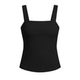 thumbnail image 6 of FRSASU Wide Strap Crop Tank Tops for Women Square Neck Slim Fit Cropped Cami Vest Backless Lettuce Trim Solid Tees Top Black, 6 of 6