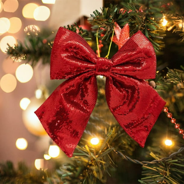 Decoración Arco de lentejuelas Adornos de brillo Accesorios Adornos de adorno Lentejuelas grandes decorativas Arcos grandes para la fiesta de Navidad rojo Salvador Lazos Grandes Lentejuelas
