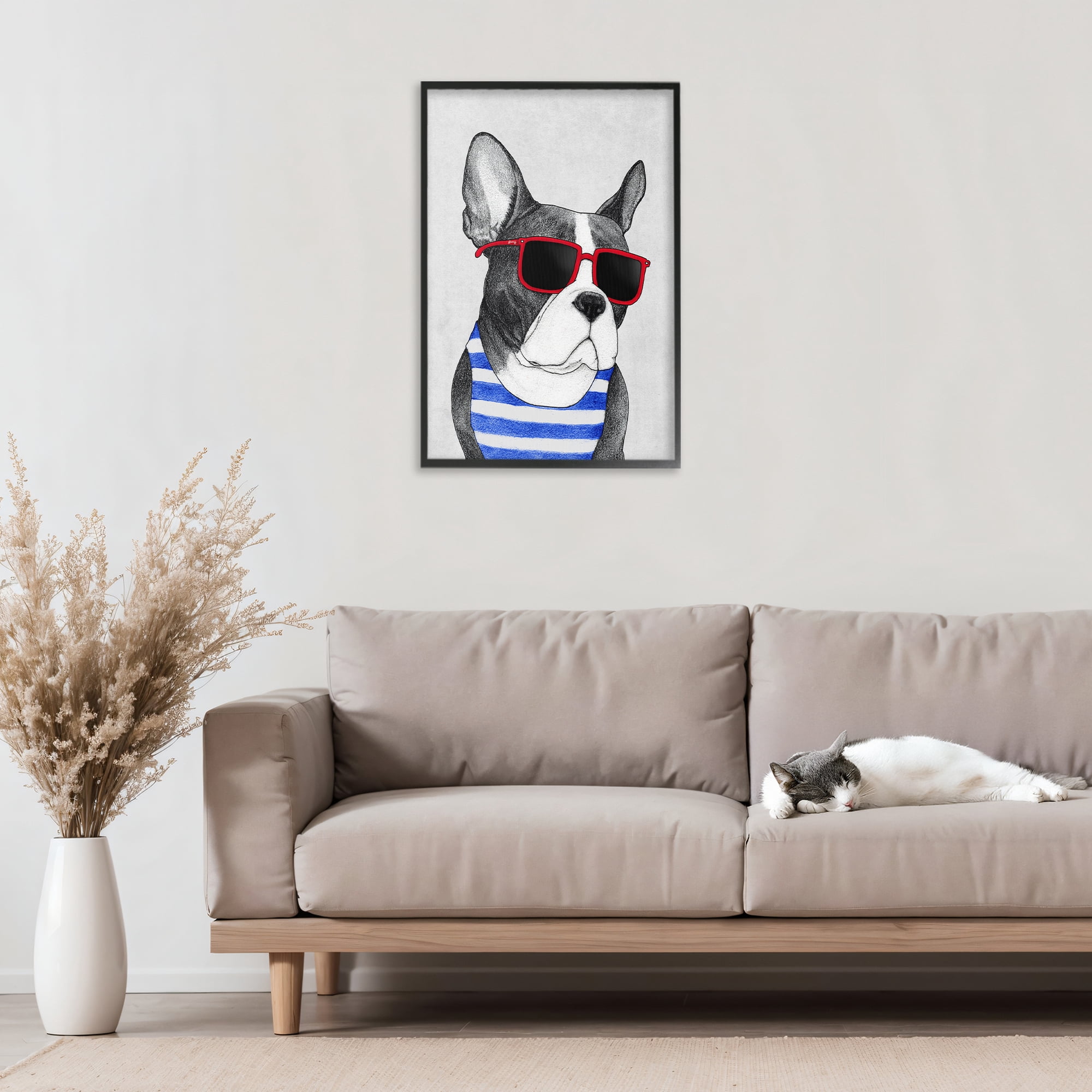 Stupell Industries Frenchie Summer Style Black Framed Giclee Art, design by Barruff