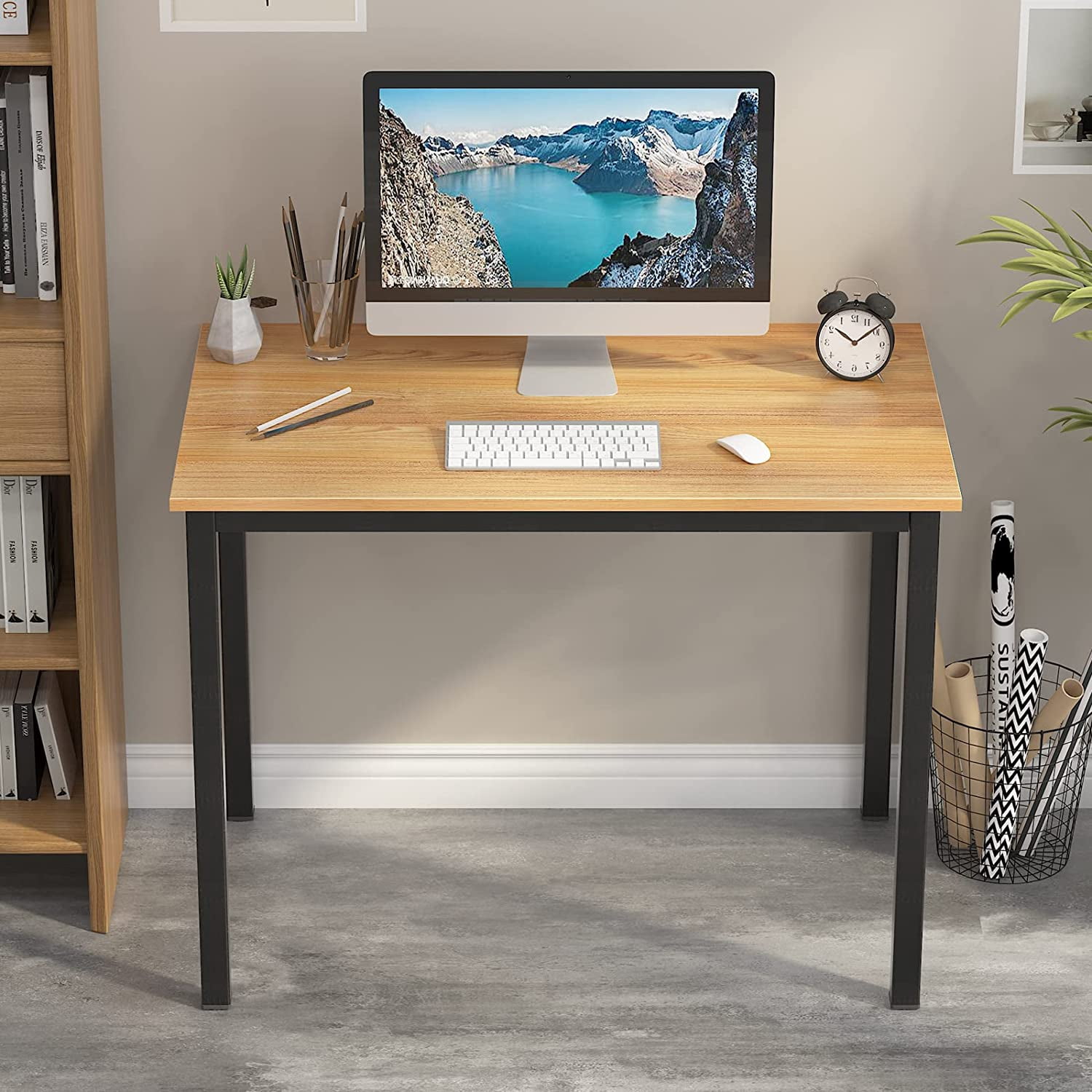 Soges 31.5" Desk Small Desk Computer Desk Home Office Table Laptop Desk Writing Desk Study Table Teak Finish