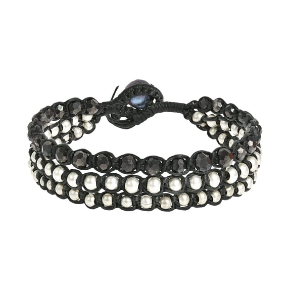 Black Crystal-Silver Beads Chic Medley Three Strand Bracelet