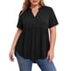 thumbnail image 1 of Plus Tops para Mujeres Tamaño Plus Moda Color Sólido Casual Botón-Up Top con Cuello en V Y Manga 3/4 Mujeres Tamaño Plus Tops de Verano, 1 of 8