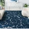 thumbnail image 3 of SAFAVIEH Florida Doug Floral Vines Geometric Shag Area Rug, Dark Blue/Cream, 11' x 15', 3 of 11