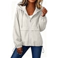 thumbnail image 2 of Lightweight Rain Jacket for Women Solid Hooded Waterproof Windbreaker Jacket Packable Outdoor Hiking Full Zip Casual Outerwear with Adjustable Hem, 2 of 8